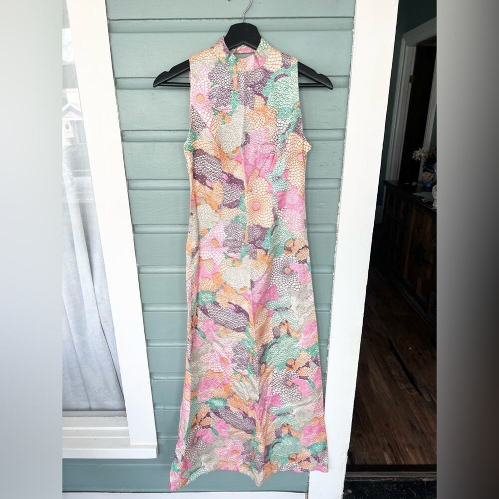 Vintage 60s 70s retro maxi dress handmade abstract pattern vintage wedding ooak